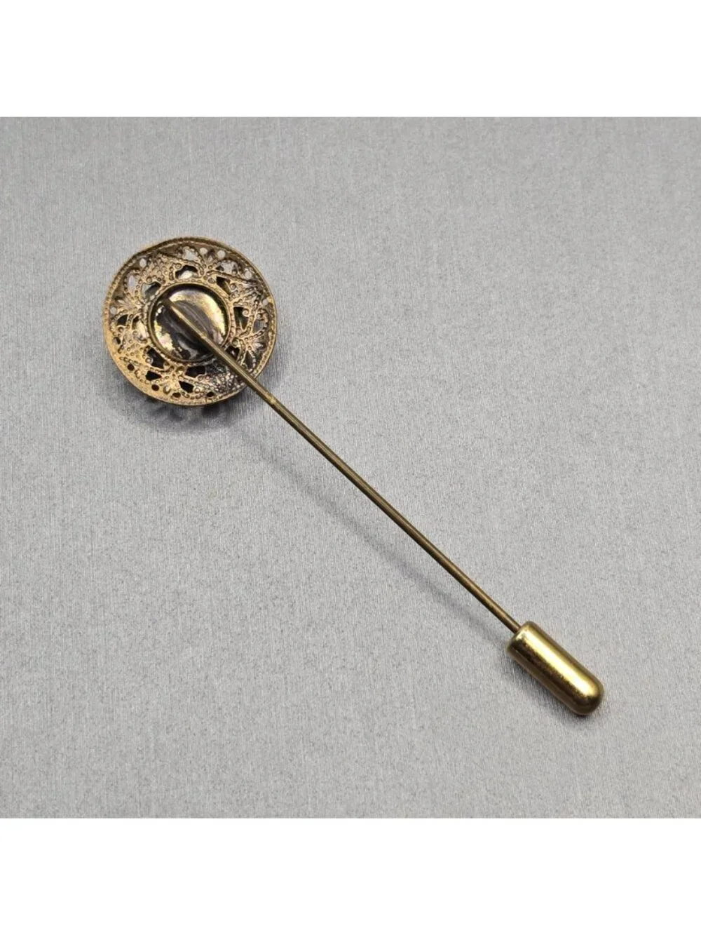 Vintage Victorian Revival Brass Heart Locket Stick Pin Enamel Floral Statement - Picture 6 of 12